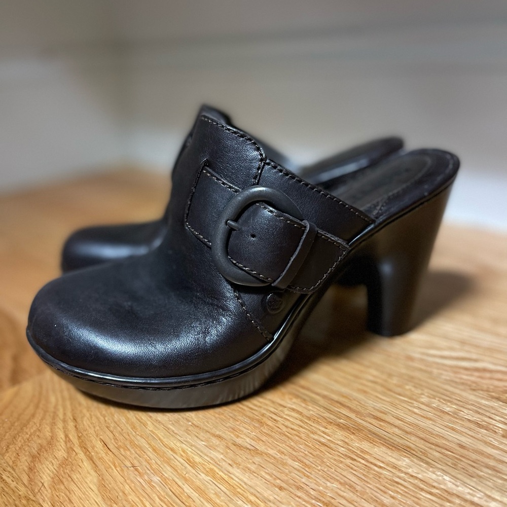 Born as 7 brown heel clog with buckle